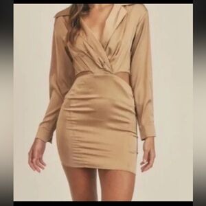 Anthropologie Mable Satin Twist Front Cutout Mini Shirt Dress Size M